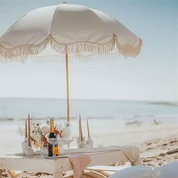 Amazon.co.jp: ホワイト 2M タッセル ビーチ パラソル、高級